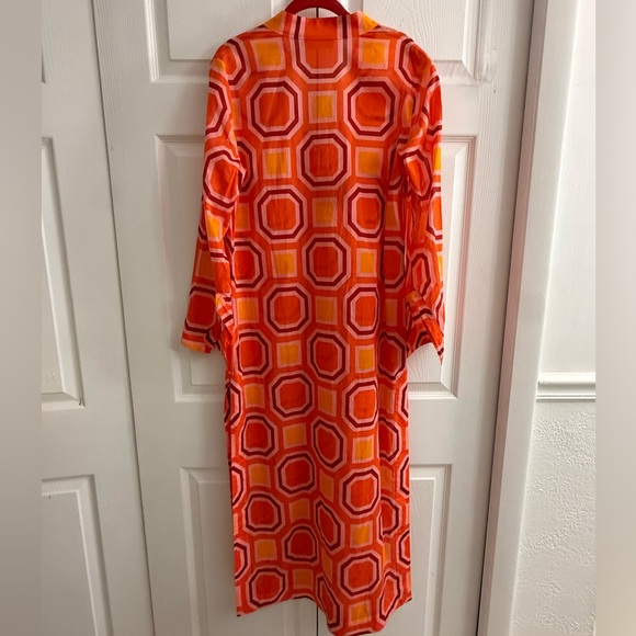 Tory Burch Long Striped Geometric Dress Size M Cotton Kaftan Swim Beach Cover - Picture 3 of 15